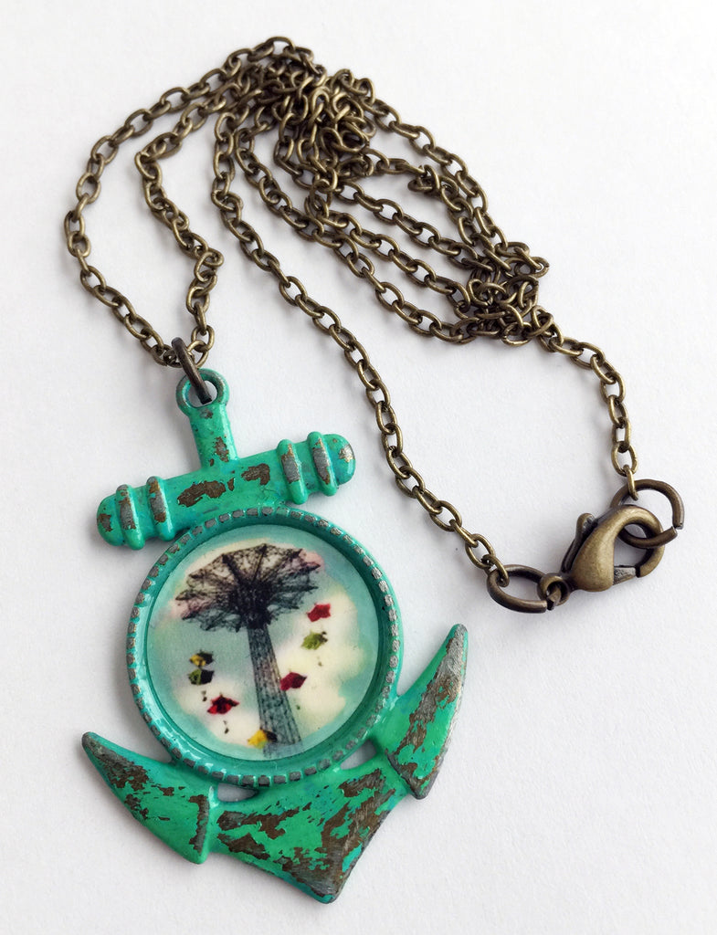 Coney Island NY Parachute Jump Anchor Pendant Necklace - Hollee