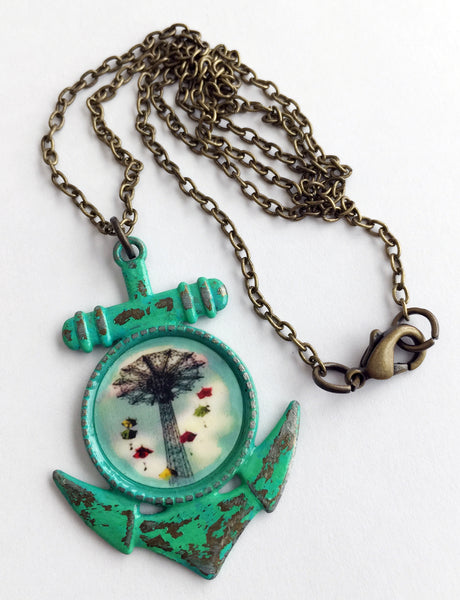Coney Island NY Parachute Jump Anchor Pendant Necklace - Hollee