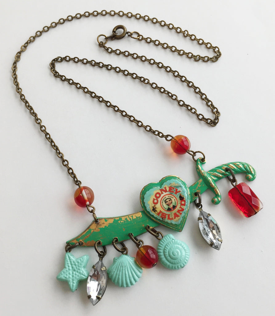 Coney Island Souvenir Enamel & Seashell Sword Necklace - Hollee