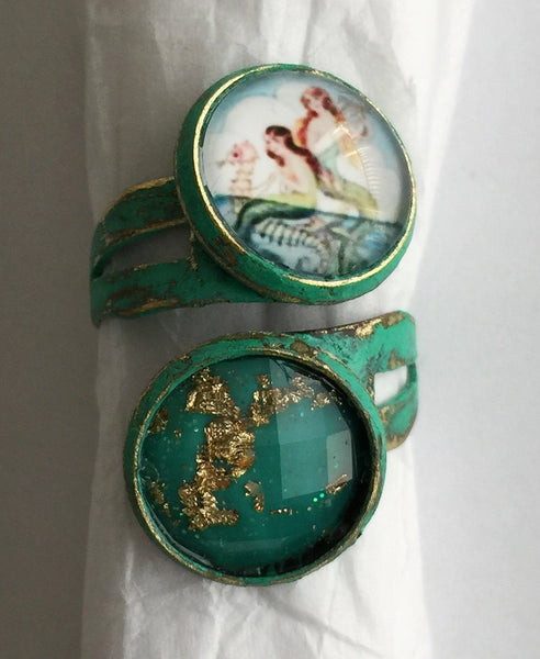 Glass Mermaid Cabochon Adjustable Wrap Ring v1 - Hollee
