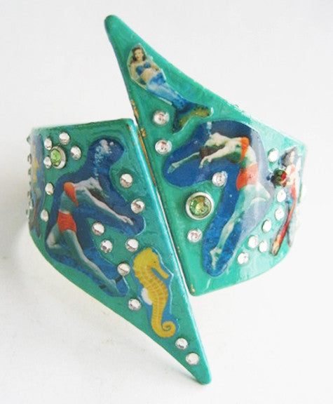 Weeki Wachee Retro Clamper Cuff Bracelet with Mermaids & Seahorses - Hollee