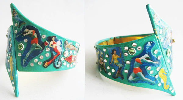 Weeki Wachee Retro Clamper Cuff Bracelet with Mermaids & Seahorses - Hollee