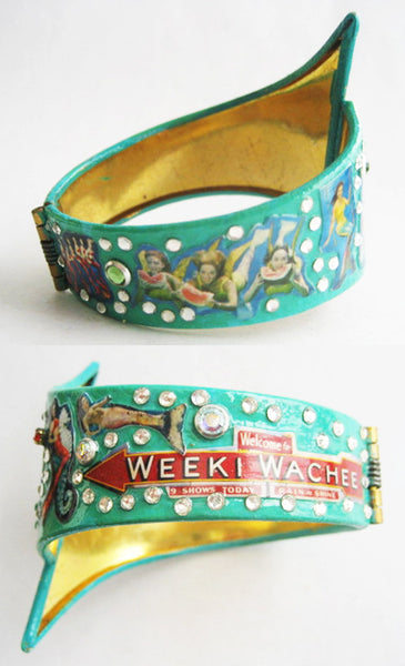 Weeki Wachee Retro Clamper Cuff Bracelet with Mermaids & Seahorses - Hollee