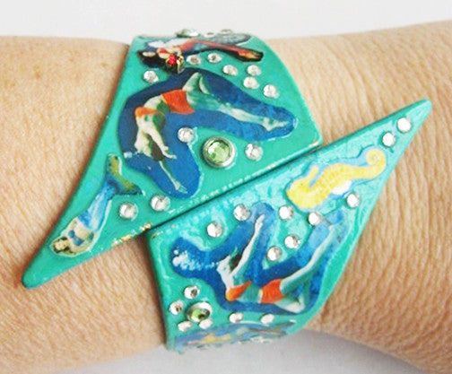Weeki Wachee Retro Clamper Cuff Bracelet with Mermaids & Seahorses - Hollee