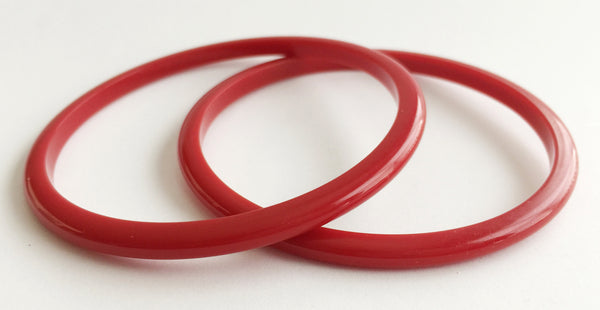 Vintage Pair Thin Cherry Red Plastic Bangle Bracelets - Hollee