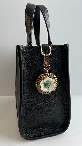 Vintage Filigree and White Petals Flower Bag Charm