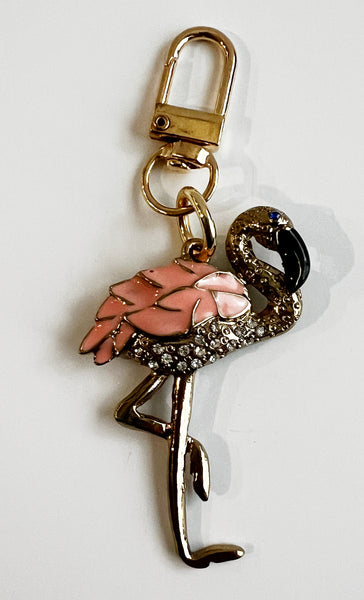 Vintage Pink Enamel & Rhinestone Flamingo Bag Charm