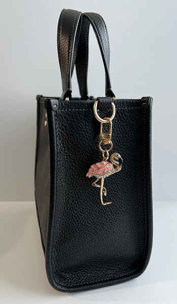 Vintage Pink Enamel & Rhinestone Flamingo Bag Charm