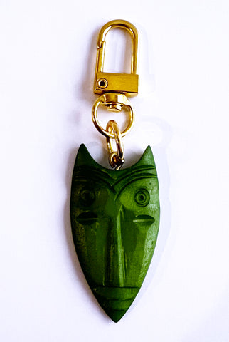 Vintage Tiki Style Green Cat Bag Charm