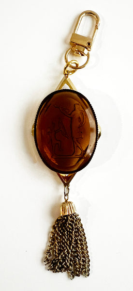 Vintage Glass Intaglio & Chain Tassel Cupid Bag Charm