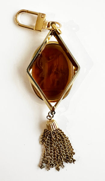 Vintage Glass Intaglio & Chain Tassel Cupid Bag Charm