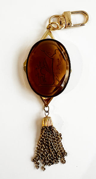 Vintage Glass Intaglio & Chain Tassel Cupid Bag Charm