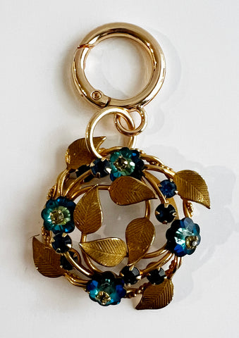 Vintage Marguerite Rhinestone Flowers & Leaves Bag Charm