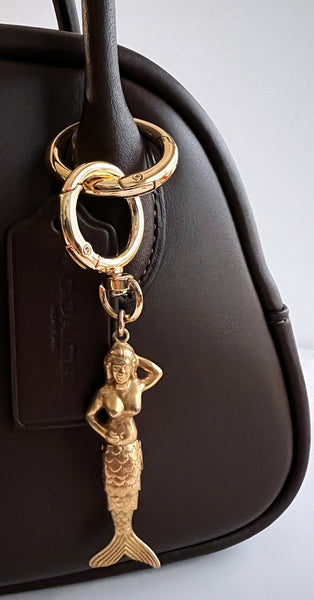 Vintage Golden Articulated Mermaid Bag Charm