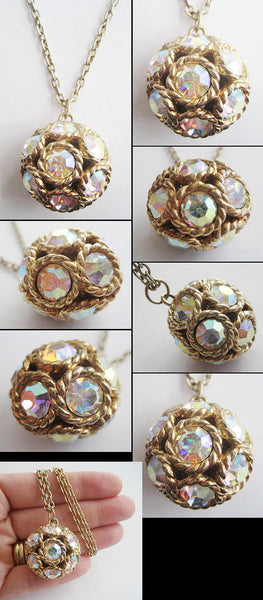 Vintage Chunky Glitzy Rhinestone Ball Pendant Necklace - Hollee