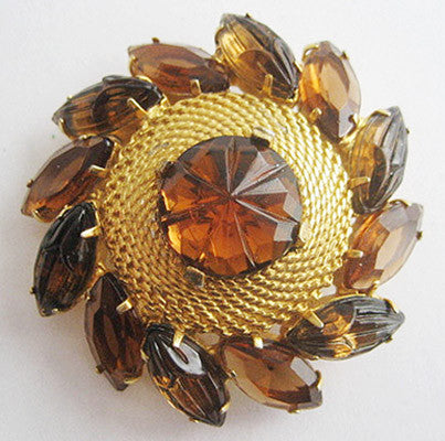 Rhinestone Navette Pin with Molded Cabochon Center - Hollee