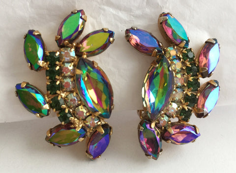 Vintage Glam Aurora Navette Rhinestone Clip Earrings - Hollee