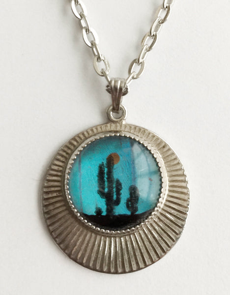 Vintage Butterfly Wing Cactus Pendant Necklace - Hollee