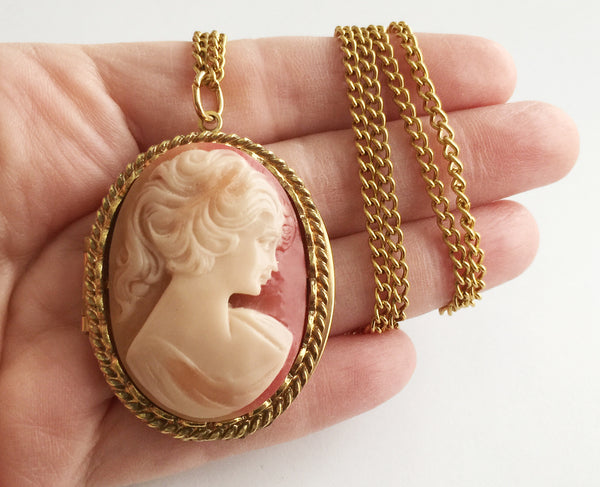 Vintage Cameo Front Locket Pendant Necklace - Hollee