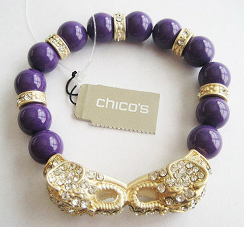 Purple Bead & Rhinestone Elephant Head Stretch Bracelet by Chico's - Hollee