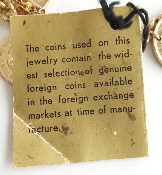 Vintage Coro Golden Coin Charm Bracelet with Original Tag - Hollee