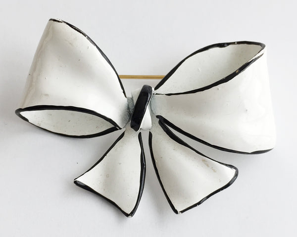 Vintage Black & White Enamel Bow Pin - Hollee