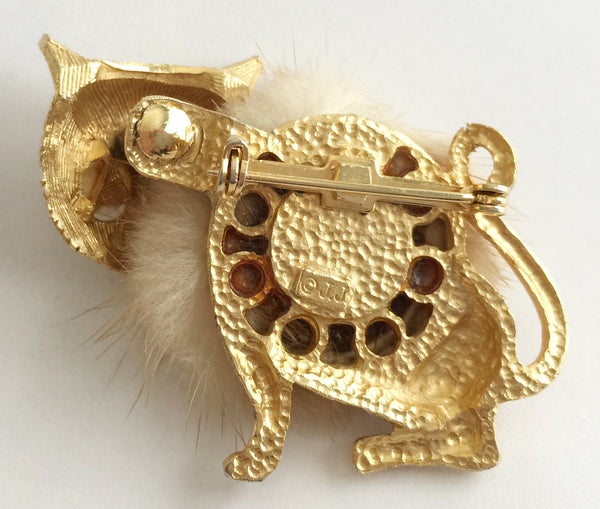 Vintage Kitty Cat Pin with Real Fur and Googly Eyes - Hollee