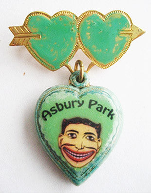 Asbury Park NJ Tillie Face Souvenir Sweetheart Heart Pin - Hollee