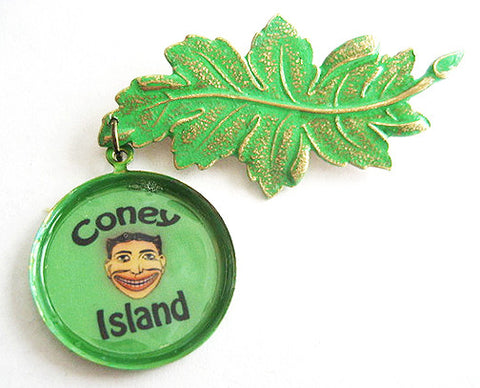 Coney Island Souvenir Leaf Pin with Tillie Funny Face - Hollee