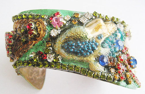 Coney Island NY Mermaid & Tillie Rhinestone Jeweled Cuff Bracelet - Hollee