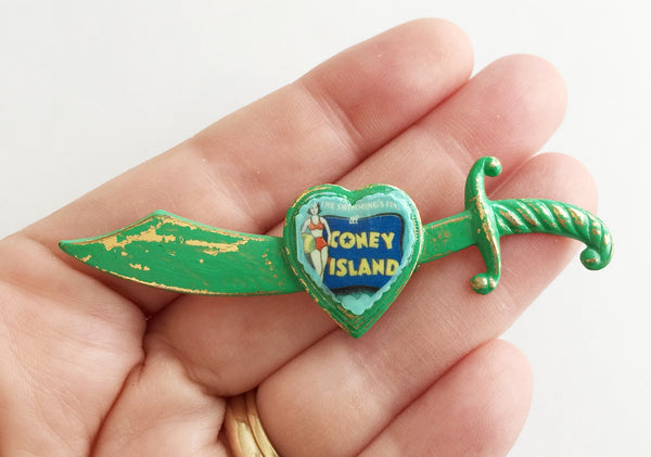 Coney Island Bathing Beauty Souvenir Enamel Sword Pin - Hollee