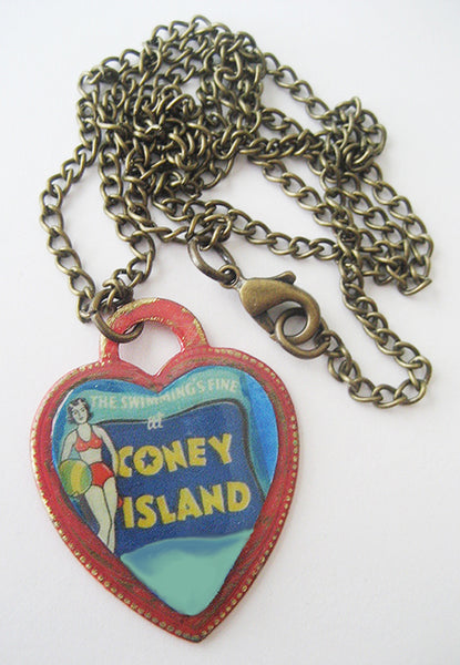 Coney Island NY Bathing Beauty Souvenir Heart Necklace - Hollee