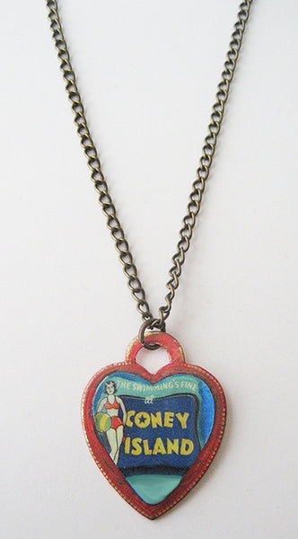 Coney Island NY Bathing Beauty Souvenir Heart Necklace - Hollee