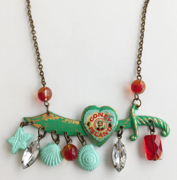 Coney Island Souvenir Enamel & Seashell Sword Necklace - Hollee