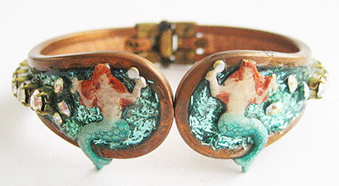 Rhinestone & Enamel Jeweled Mermaid Clamper Bracelet - Hollee