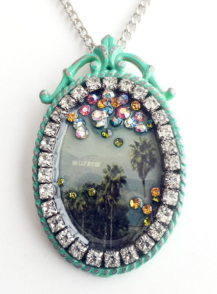 Palm Trees & Hollywood Sign Rhinestone California Souvenir Necklace - Hollee