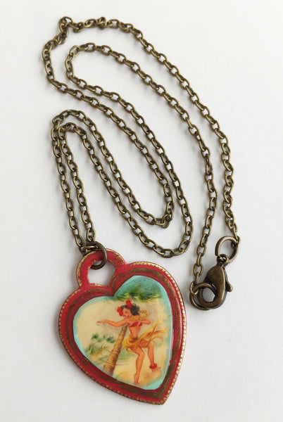 Hawaii Hula Girl Souvenir Heart Necklace - Hollee