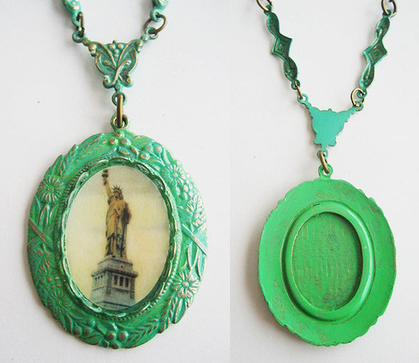 Statue of Liberty New York City Souvenir Enamel Pendant Necklace - Hollee