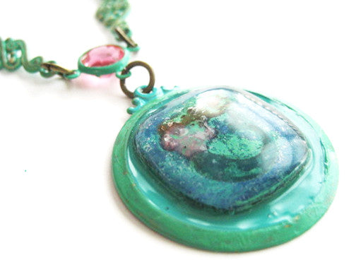 Glass Cabochon Reverse Carved Mermaid Pendant Necklace - Hollee