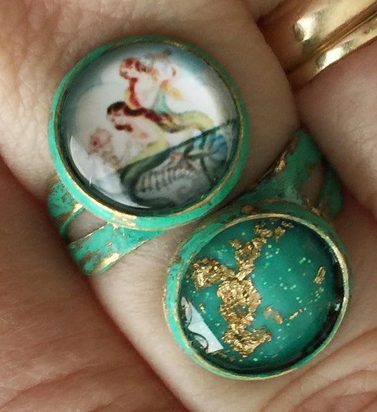 Glass Mermaid Cabochon Adjustable Wrap Ring v1 - Hollee