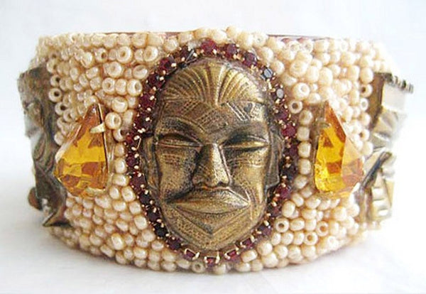 Tiki Cuff Bracelet with Seed Beads & Rhinestones - Hollee