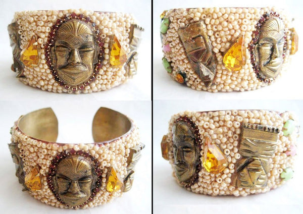 Tiki Cuff Bracelet with Seed Beads & Rhinestones - Hollee