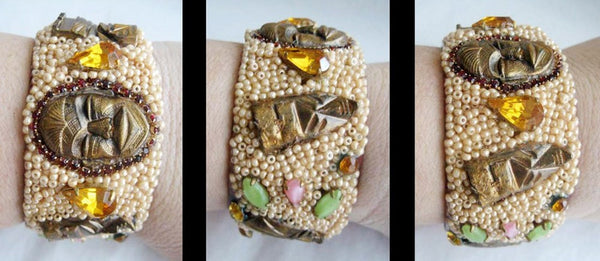 Tiki Cuff Bracelet with Seed Beads & Rhinestones - Hollee