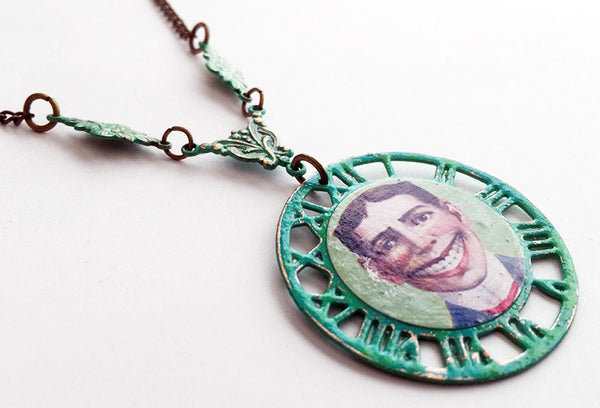 Coney Island Tillie Funny Face Clockwork Pendant Necklace - Hollee