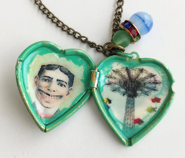 Coney Island Tillie Face Locket Necklace with Rhinestones - Hollee