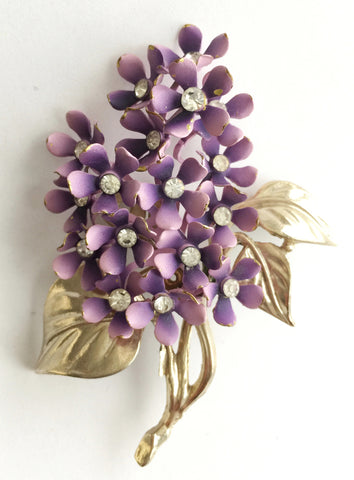 Vintage Enamel and Rhinestone Large Flower Pin - Hollee