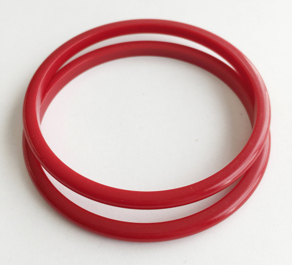 Vintage Pair Thin Cherry Red Plastic Bangle Bracelets - Hollee