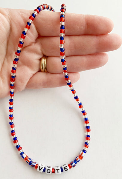 Presidential Election VOTE Necklace Glass Beads