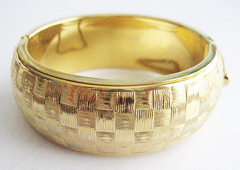 Wide & Chunky Vintage Basket Weave Textured Hinged Bangle Bracelet - Hollee